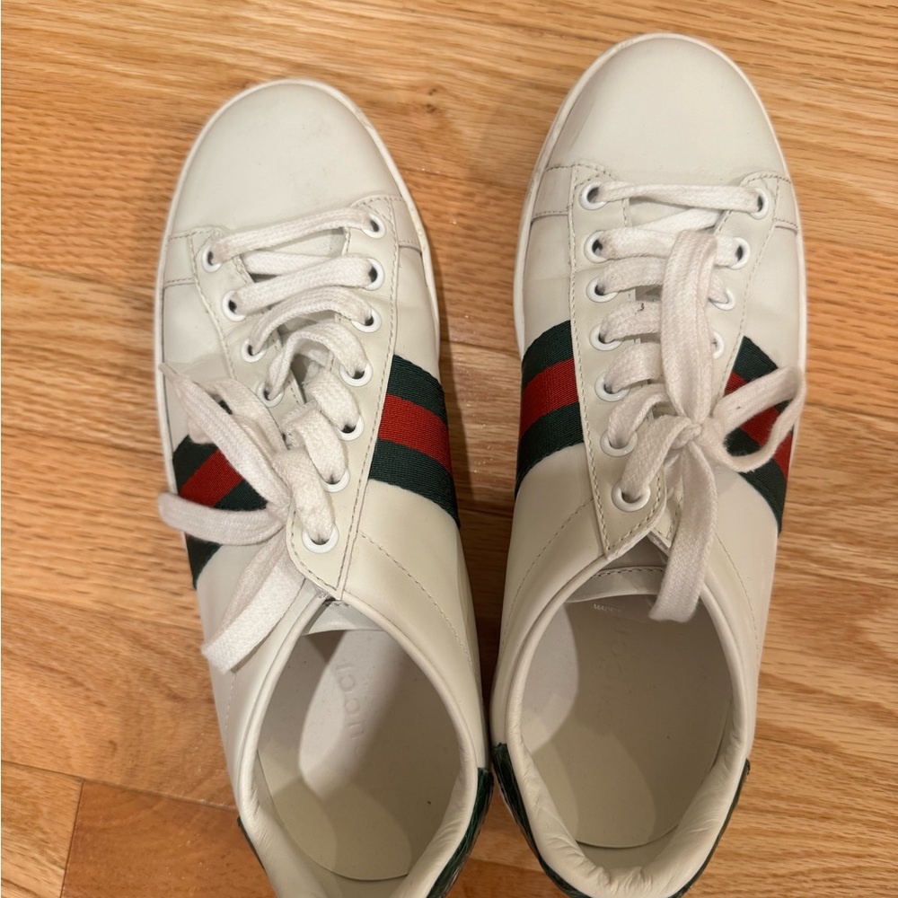 White Sneakers with Red and Green Stripes